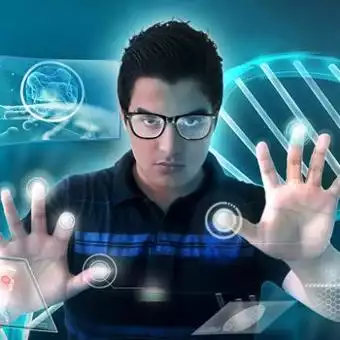 man touching computer screen