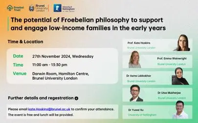 image of Event alert: The potential of Froebelian philosophy to support and engage low income families in early years