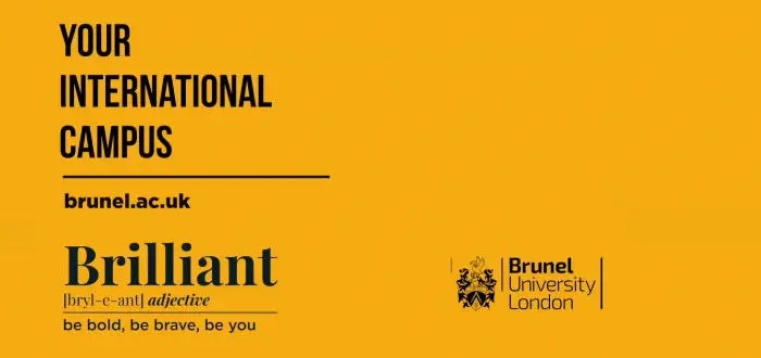 Brunel University London video thumbnail with the slogan YOUR INTERNATIONAL CAMPUS and the word Brilliant defined below